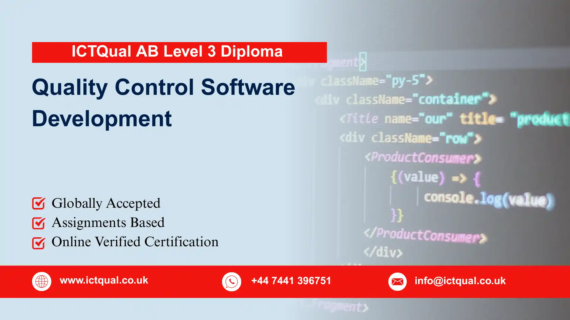 ICTQual AB Level 3 Diploma in Quality Control Software Development