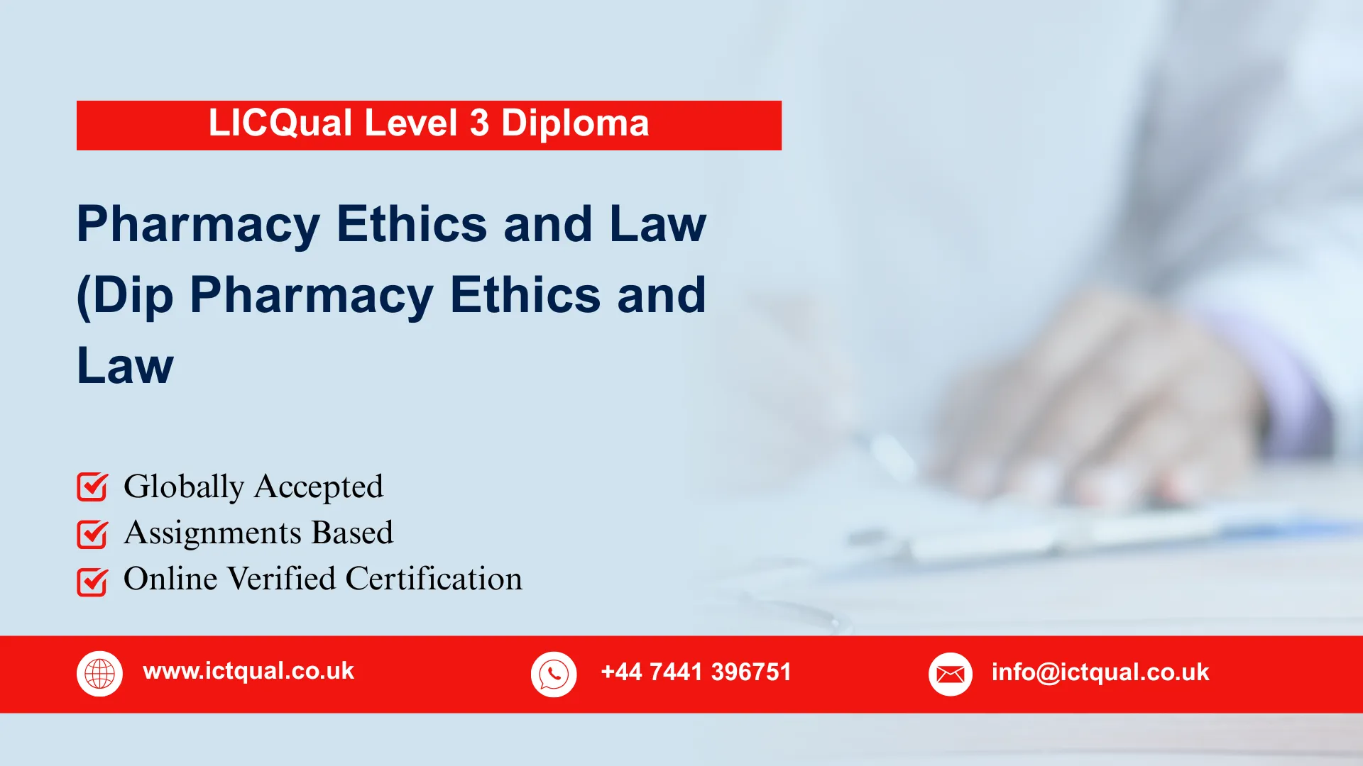 LICQual Level 3 Diploma in Pharmacy Ethics and Law (Dip Pharmacy Ethics and Law