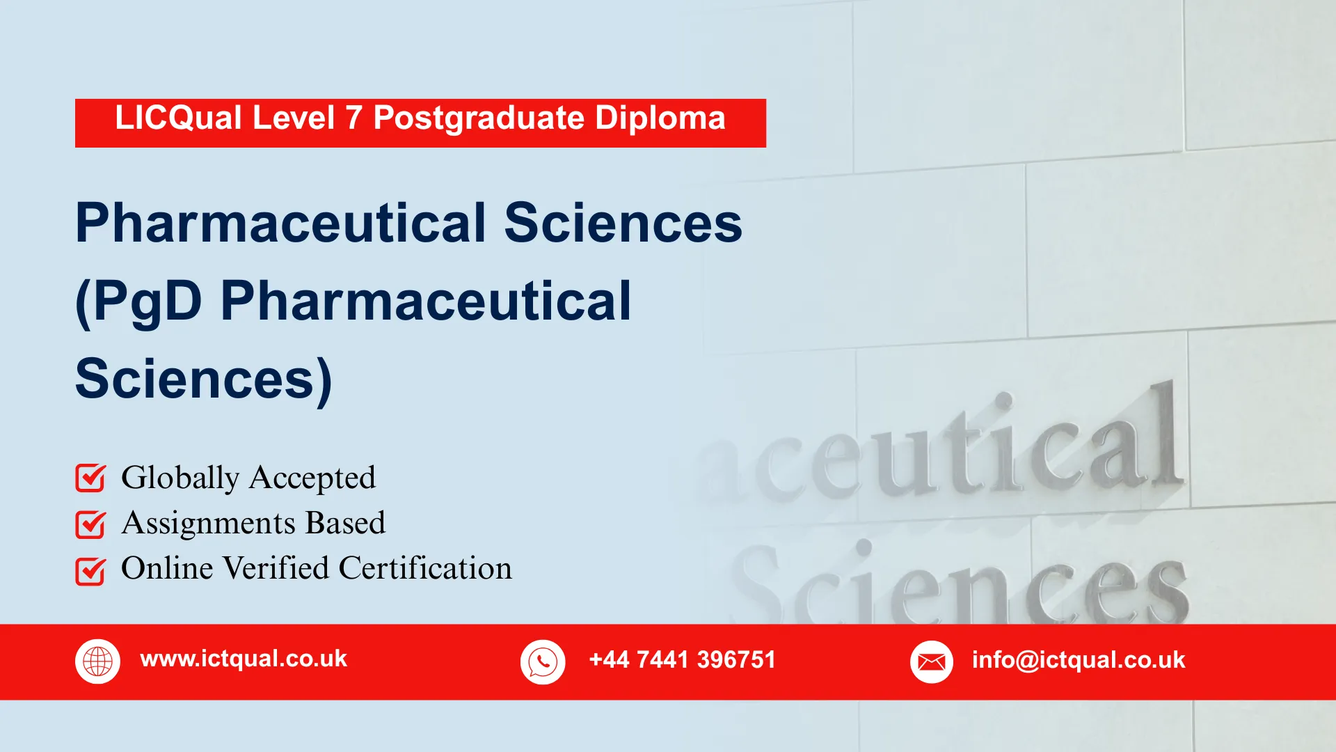 LICQual Level 7 Postgraduate Diploma in Pharmaceutical Sciences (PgD Pharmaceutical Sciences) 