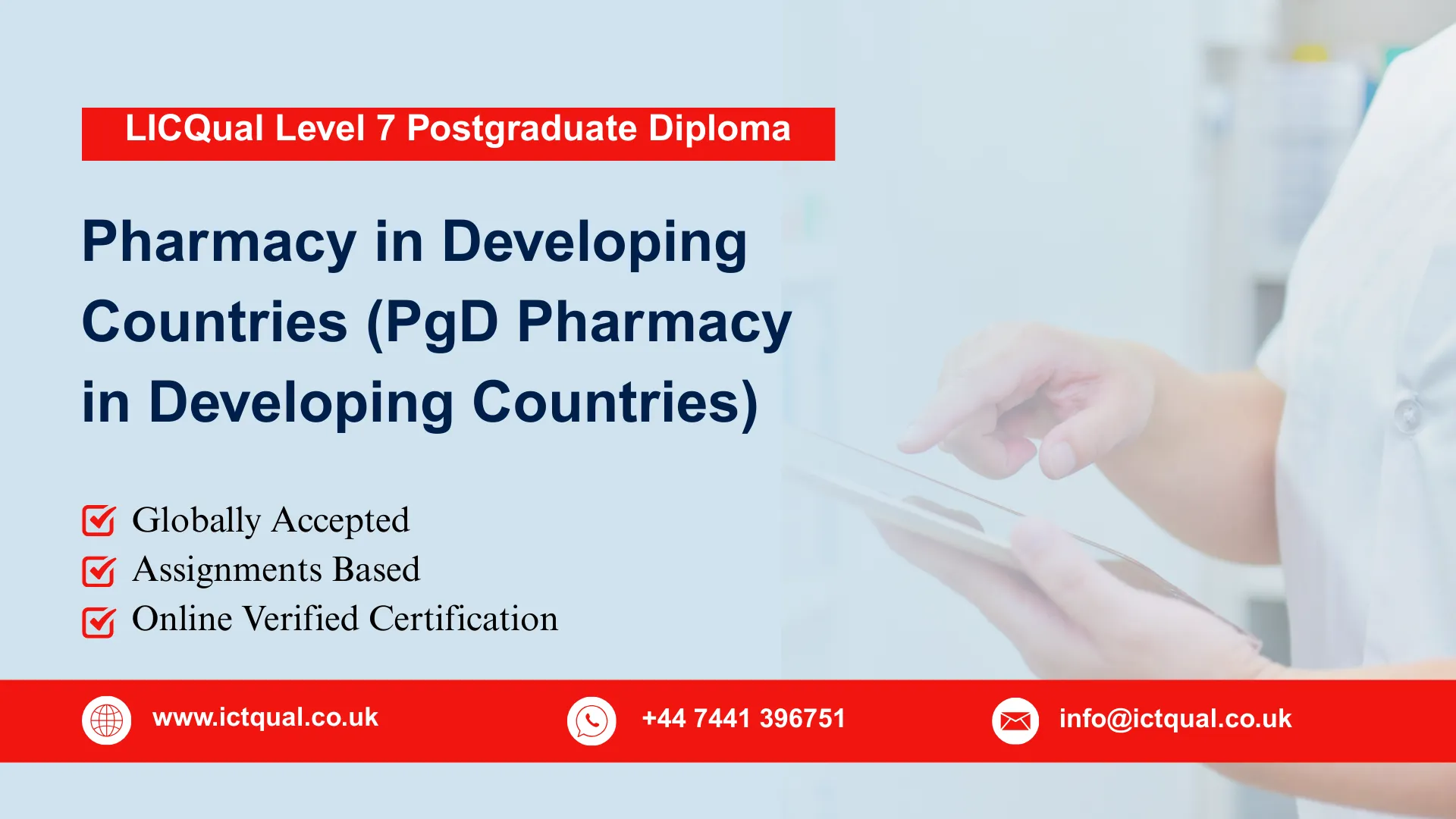 LICQual Level 7 Postgraduate Diploma in Pharmacy in Developing Countries (PgD Pharmacy in Developing Countries)
