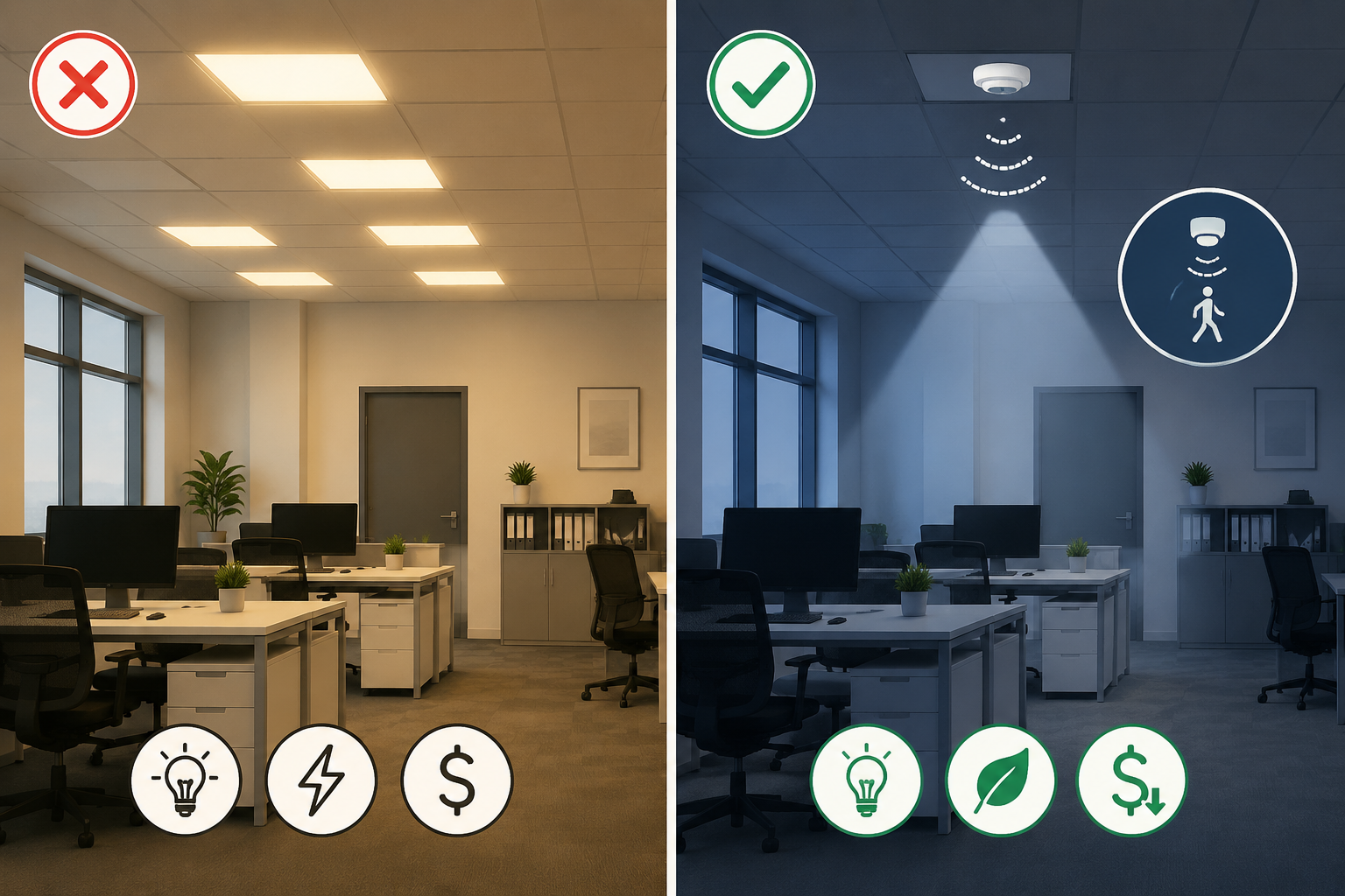 Lesson 1: Understanding the Fundamental Concepts, Principles, and Objectives of Energy Management Across Multiple Sectors 7 Office lighting comparison efficiency vs waste